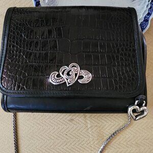 Brighton Black Croc-Embossed Chain Bag – Silver Heart Clasp – Elegant & Rare